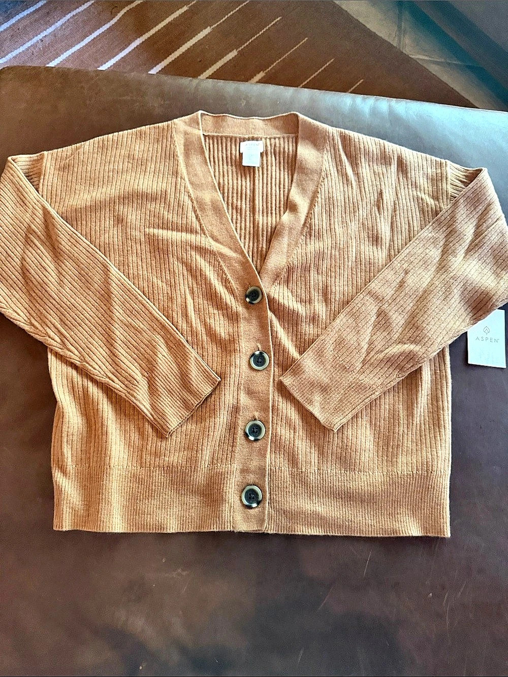 Aspen Ribbed Button Front Cardigan in Brown Size Large NWT